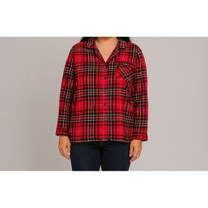 Wondershop Shirt Womens L Red Green Plaid Long Sleeve Pajama Sleep shirt
